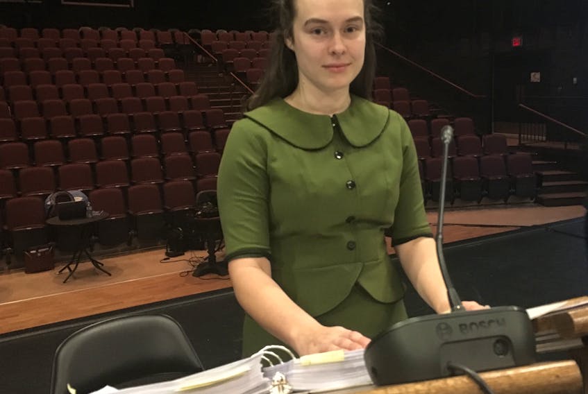 Muskrat Falls Inquiry associate co-counsel Kirsten Morry prior to the start of proceedings at the Lawrence O’Brien Arts Centre in Happy Valley-Goose Bay Friday.