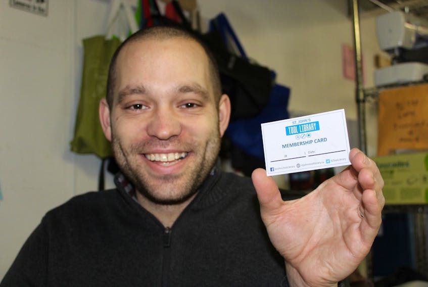 St. John’s Tool Library executive director Ian Froude displays one of the 30 membership cards he is hoping to give away to kick off 2019.
