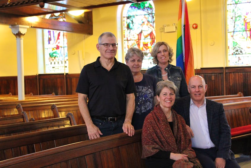Gower Street United will hold a affirmation celebration June 5 beginning at 7 p.m. Affirming ministries are congregations and other ministries within the United Church of Canada that publicly declare their commitment to inclusion and justice for people of all sexual orientations and gender identities. Committee members include (standing, from left) Gower United board chairman Lorne LeDrew, Barb Myles and Rev. Pamela Jones-Fitzgerald and (seated) Gail Wideman and Larry Kelly. Not shown are committee member Jill Handrigan and Ken Peters.