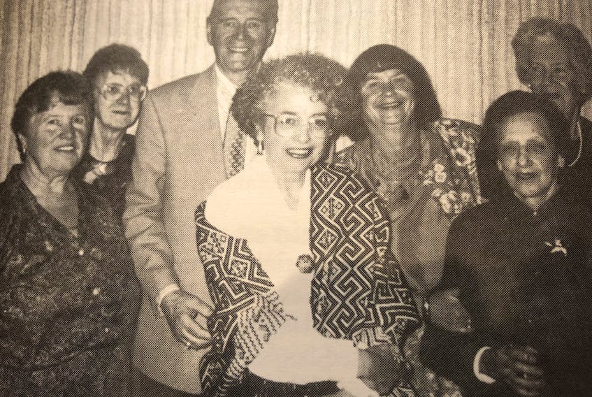 Twenty-five years ago, the Newfoundland Writers’ Guild got together for its 25th anniversary dinner on Oct. 16, 1993. From left were charter members Ramona Tansley, Gerry Rubia, Paul O’Neill, Bernice Morgan, Helen Porter, Rae Perlin and Consie Howley. A reception will be held today at Government House to mark 50 years for the group.