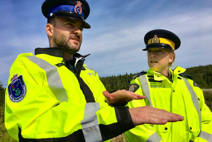 Royal Newfoundland Constabulary media representative Const. Geoff Higdon (left) and Newfoundland and Labrador RCMP Cpl. Jolene Garland. Garland says there have been fewer cannabis-related cases since legalization on Oct. 17, but more summary offence tickets issued. — file photo