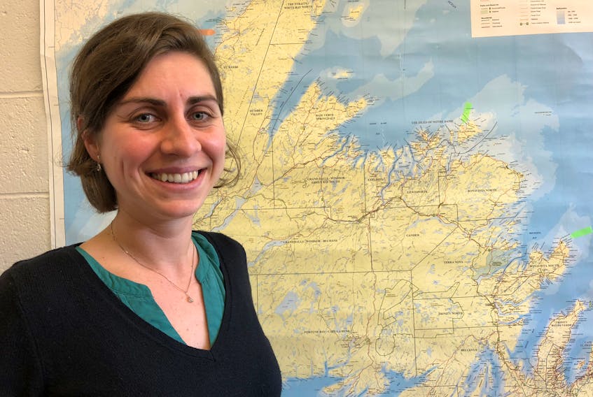Monica Engel, shown in her office at Memorial University, just accepted a research grant from National Geographic to assist in her study of marine values in Newfoundland and Labrador.