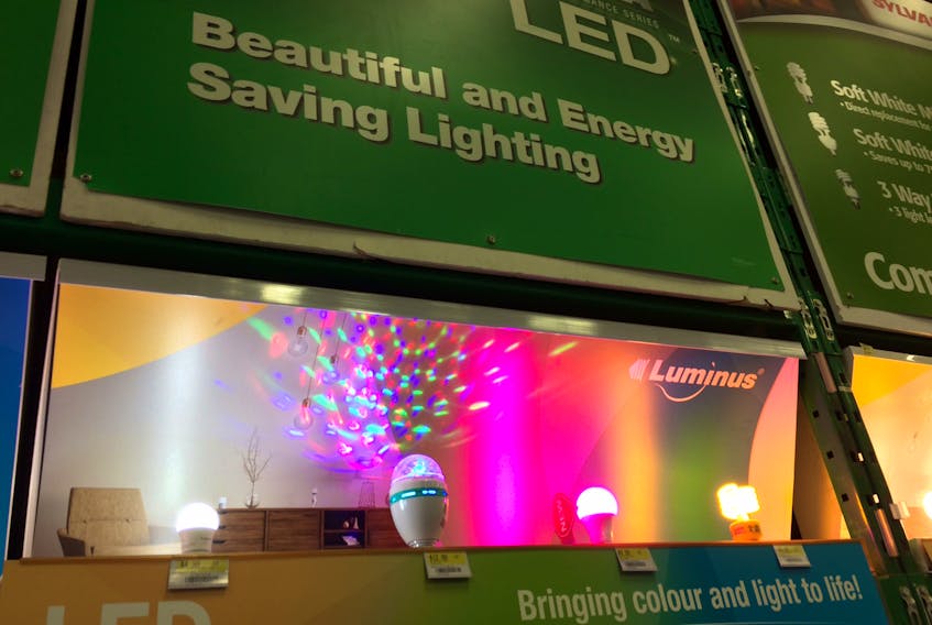 A variety of LED lighting options on display at a local retailer.