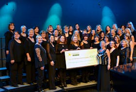 Members of Les Ms. with this year’s cheque raised during the Les Ms. and Friends Sing for Care event held in support of the Dr. H. Bliss Murphy Cancer Care Foundation.