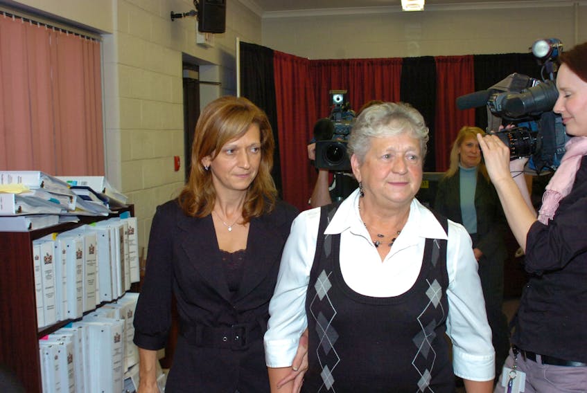 Elizabeth Finlayson (right) at the Cameron Inquiry in 2008 with her daughter Jane Hopkins. — TELEGRAM FILE
