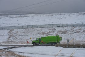 A City of St. John’s garbage truck enters the Robin Hood Bay landfill site on Friday morning.