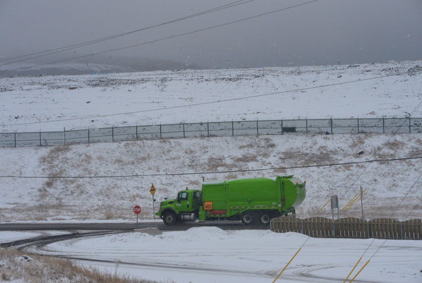 A City of St. John’s garbage truck enters the Robin Hood Bay landfill site on Friday morning.