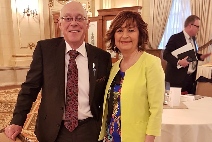 Health Minister John Haggie and Registered Nurses’ Union Newfoundland and Labrador president Debbie Forward were in Winnipeg for the release of a study on nurse practitioners by the Canadian Federation of Nurses Unions Friday morning. — 
Registered Nurses’ Union Newfoundland and Labrador photo