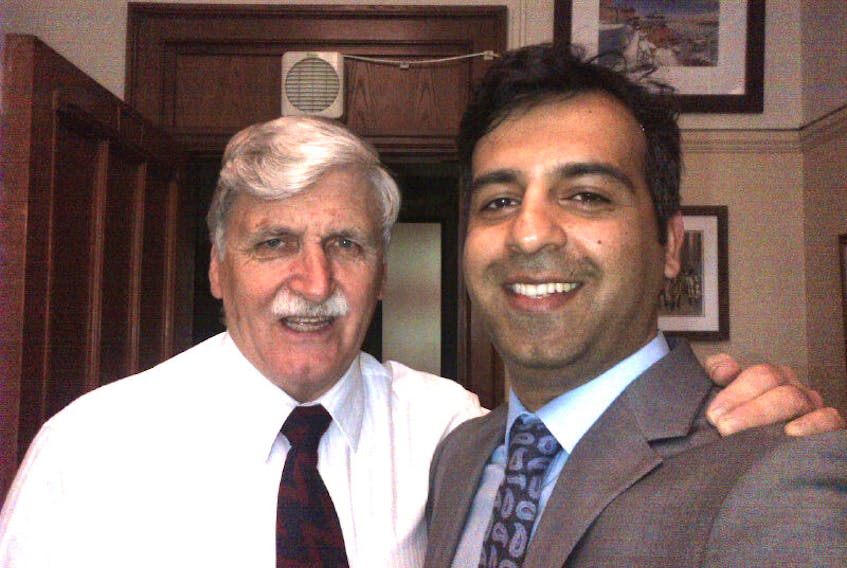 Ajmal Pashtoonyar (right), who came to Newfoundland in 1998 as a student refugee, went on to become a pro bono legal researcher for Roméo Dallaire (left) at the Senate of Canada, focusing on children’s rights in armed conflicts, among many other accomplishments.