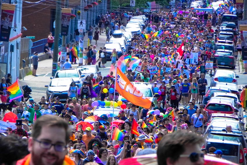 The massive crowd at the pride parade in St. John’s in 2017.