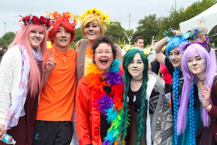 Newfoundland and Labrador’s first out elected politician and NDP Leader Gerry Rogers (third from left) with pride parade goers in 2017.