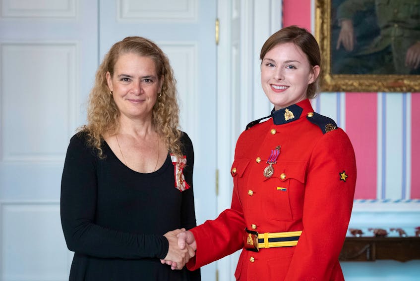RCMP Const. Leah Russell was awarded the Governor General’s Medal of Bravery on Thursday in Ottawa by Gov. Gen. Julie Payette.