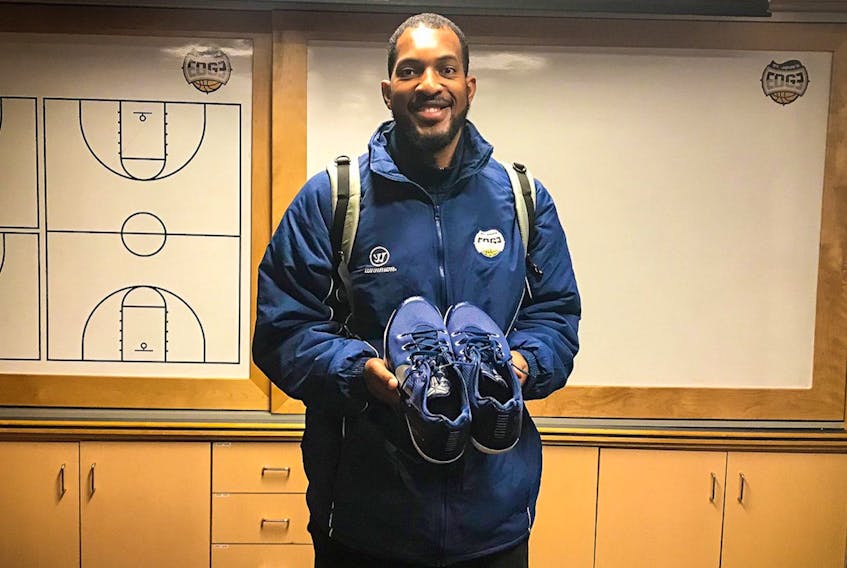 St. John’s Edge forward Ryan Reid donated his basketball shoes to a resident of the Wiseman Centre in need of large-sized footwear. — Twitter/@stjohnsedge