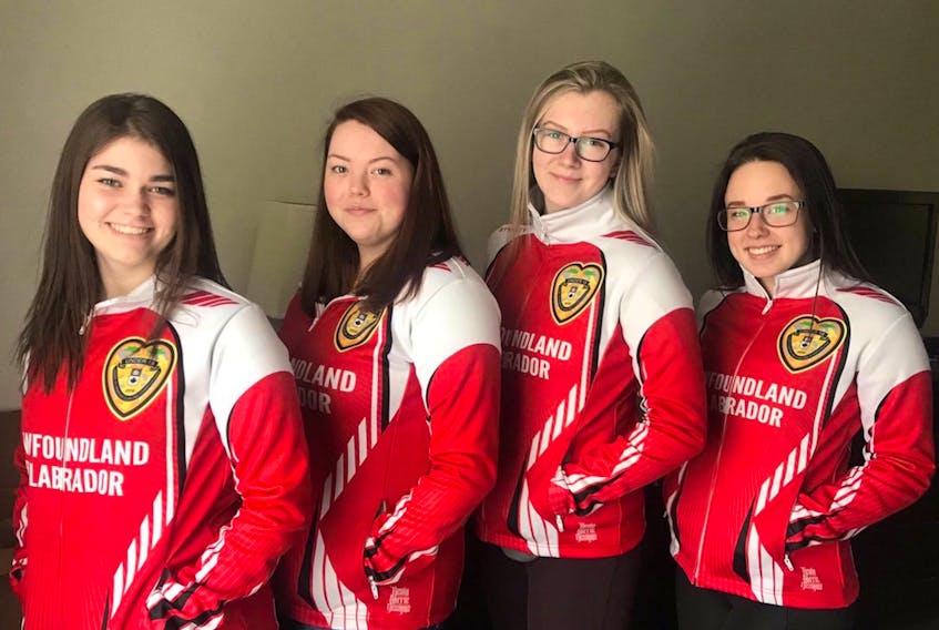 The members of Newfoundland and Labrador’s team are extra happy to be able to wear their provincial colours at the Canadian girls U18 curling championship, beginning in Sherwood Park, Alta., today. For a while earlier this week, St. John’s curlers (from left) Rianna French, Felicity Snow, Sarah Chaytor and skip Kate Follett had some doubts about whether they’d make it to the ice in time for their first game. — Twitter/@FollettTeam