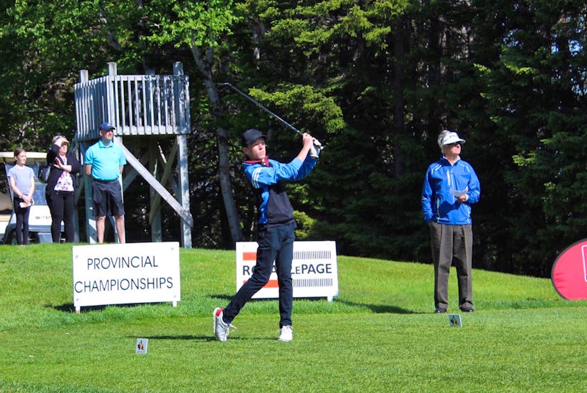 Ethan Efford out of the Bally Haly club in St. John’s shot an opening-round 80 Monday at the provincial junior golf championships at the Terra Nova Resort & Golf Community in Port Blandford. That leaves Efford in a tie for third place in the junior boys division and tied for the lead in the juvenile competition. — Submitted photo/Golf NL