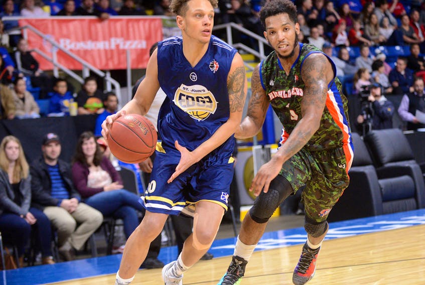 St. John’s Edge guard Colton Ray (left), shown in action against the Cape Breton Highlanders earlier this season, has been placed on injured reserve by the team. That and the release of centre Rudolphe Joly means the Edge will have two new players on the roster as they begin the 2018 portion of the National Basketball League of Canada schedule tonight at Mile One Centre, where they take on the Windsor Express.