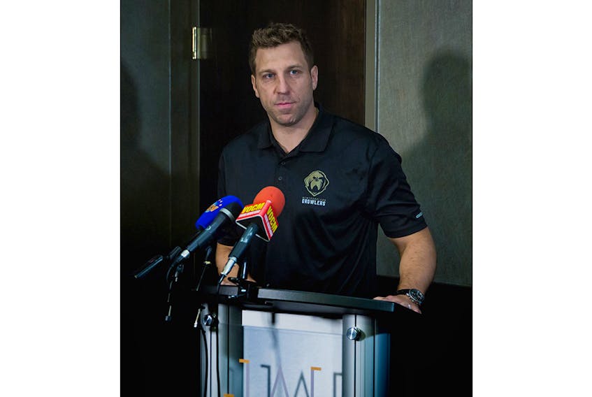 Newfoundland Growlers photo/Jeff Parsons - Ryane Clowe was introduced as the Newfoundland Growlers’ coach this past summer. While he obviously enjoys the idea of coming home, it’s not the reason he took the job. He wants to develop and eventually move on up the coaching ladder.