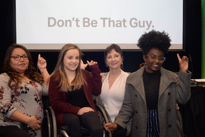 Featured in the new women’s campaign ads — designed to combat violence against women — and on hand for Friday’s campaign launch were (from left) Christie Abraham, Danielle Arbour, Amy House and Andrea Idinye.