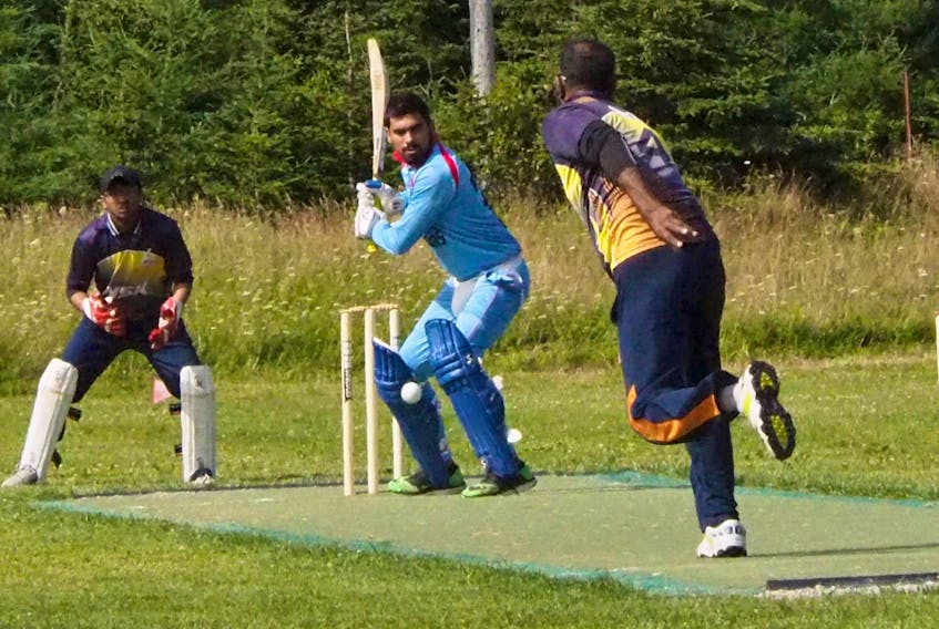 Rahul Vashishtha of the Avengers is shown batting against the Newfoundland Super Kings during a Cricket NL Summer League game at the RCAF Field in St. John’s earlier this month. Vashishtha and his Avengers and Newfoundland teammate Praveen Manhas will participated in a Cricket Canada tournament designed to select players for the national team pool. — Submitted/Cricket NL