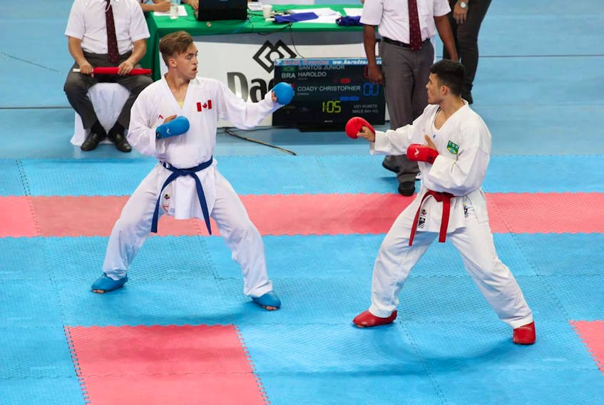 Christopher Coady of Flatrock, left, competes for Canada at the Junior Pan American championship in Rio de Janeiro, Brazil last month. Coady has travelled extensively with Karate Canada teams.