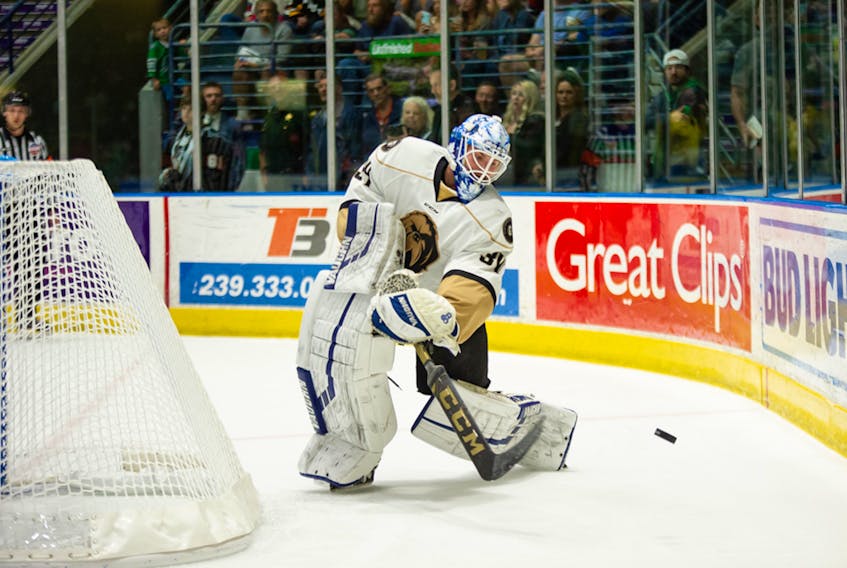 Goaltender Michael Garteig has started and finished every game for the Newfoundland Growlers so far in the ECHL playoffs, going 10-4 in doing so. That’s helped the Growlers into the Eastern Conference final, where they lead the Florida Everblades 2-0 heading into Game 3 tonight at Mile One Centre. — Florida Everblades photo