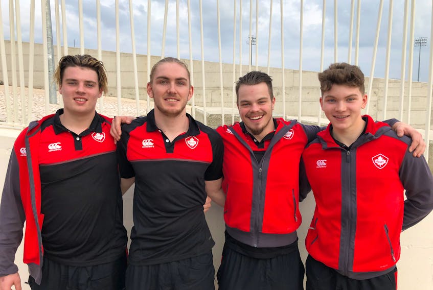 The Canadian men’s under-20 rugby team features four Newfoundlanders, from left Michael McCarthy, Connor McKinney, Thomas Hagan and Campbell Clarke.