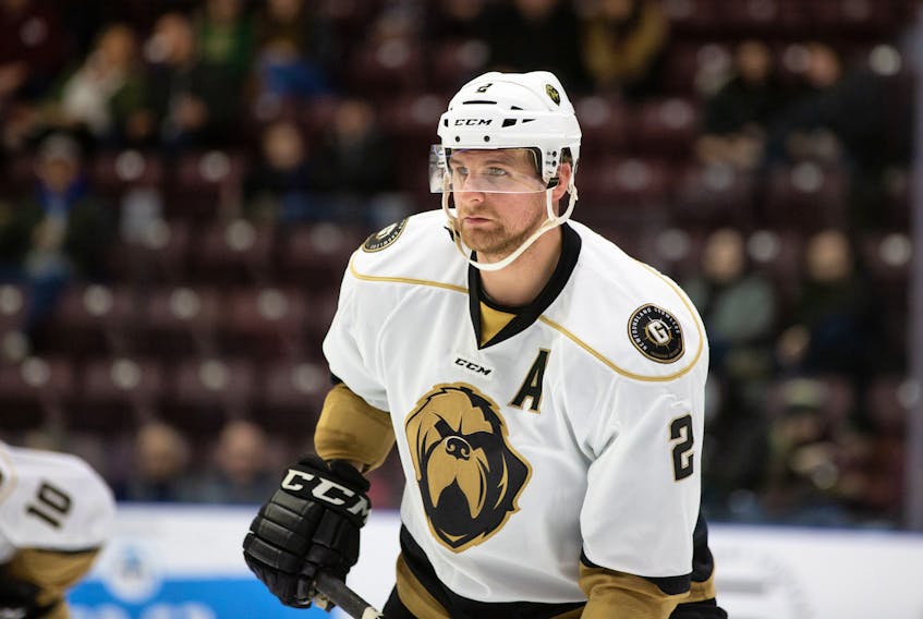 At 34 and wth 342 National Hockey Leagues to his credit and a letter on the top left of his jersey, defenceman Adam Pardy is an obvious leader for the Newfoundland Growlers. But Newfoundland head coach John Snowden says there are leaders of varying types on the team, which has found early success in its first-ever ECHL playoffs. — Newfoundland Growlers photo/Jeff Parsons