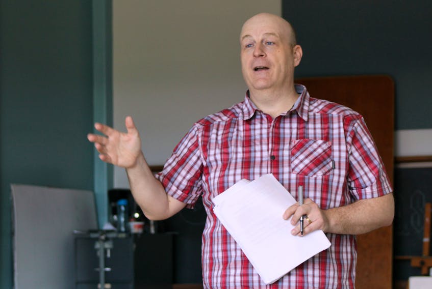 Comedian Steve Coombs rehearses for his one-man show, "Here and Now," which will run at the LSPU Hall in St. John's early next week.