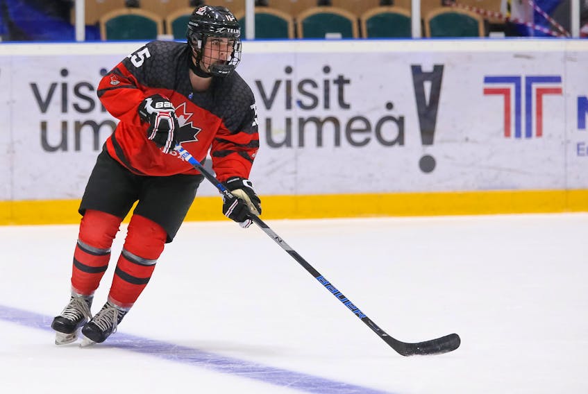 IIHF photo - Alex Newhook is enjoying a fine world under-18 championship, where he led Canada in scoring in its four preliminary round games.