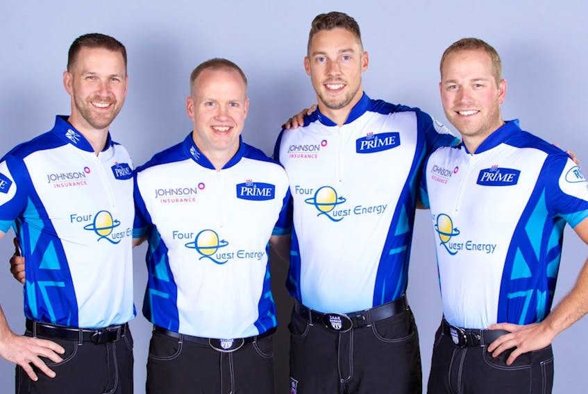 When the two-time defending Canadian men’s championship rink of (from left) Brad Gushue, Mark Nichols, Brett Gallant and Geoff Walker plays its first game tonight at the Elite 10 Grand Slam event in Chatham, Ont., it will mark the start of the foursome’s fifth season together. — Grand Slam of Curling