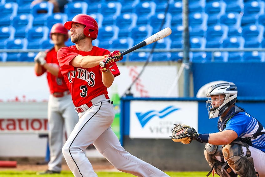 The St. John’s Capitals, including shortstop Trevor Clarke (3), did pretty well at the plate at the national senior men’s baseball championship in Victoria, B.C., but it wasn’t enough to get the Newfoundland and Labrador representatives into the playoffs. — Baseball Canada/Twitter