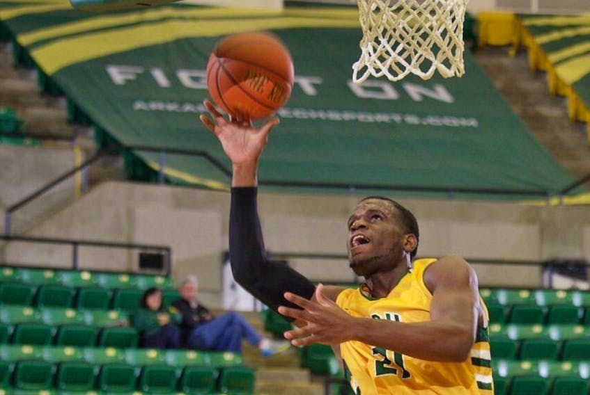 Arkansas Tech Athletics photo — Abednego "Bennie" Lufile, shown in this file photo from the 2016-17 season, owns Arkansas Tech University's all-time record for rebounds in a game. The NBL Canada's St. John's Edge have signed Lufile.