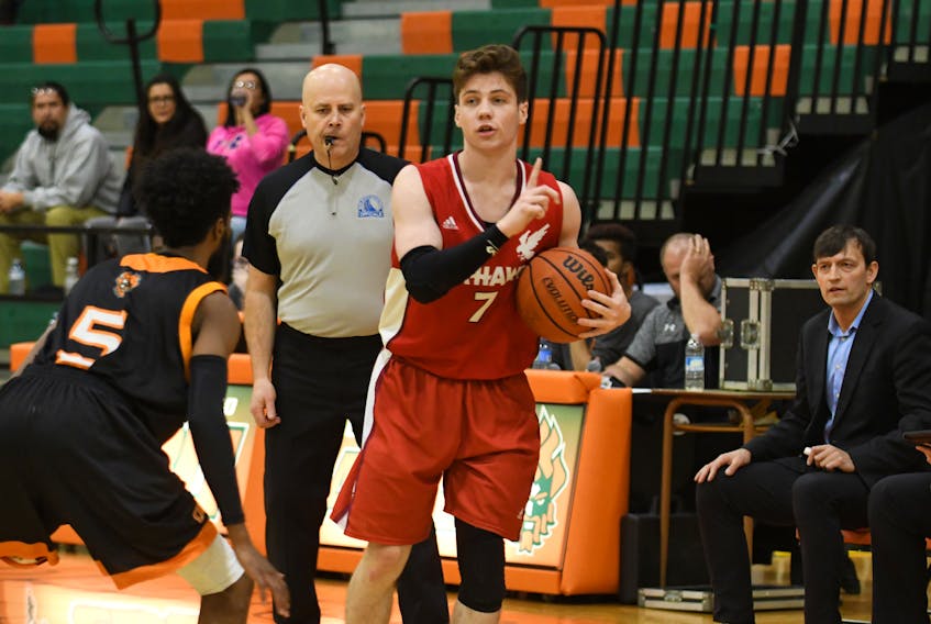 Jason Thompson pointed out the way for the Memorial Sea-Hawks in Sunday’s third-place game at the Shoveller Memorial men’s basketball tournament in Halifax. — Memorial Athletics/file photo