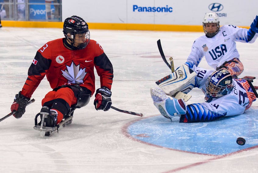 Liam Hickey, shown here toiling for Canada at the 2018 Pyeongchang Winter Paralympics, was named top defenceman at the 2019 IPC World Para Hockey Championship which finished up Sunday in the Czech Republic.