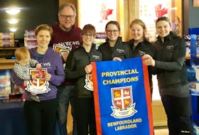 Stacie Curtis and her St. John’s rink won the 2018 Newfoundland and Labrador women’s curling championship, defeating Heather Strong in the final at the Re/Max Centre St. John’s. Members of the winning team include (from left) Carrie Vautour (holding her daughter Brooke), coach Eugene Trickett, Erica Trickett, Julie Devereaux, Erin Porter and Curtis.