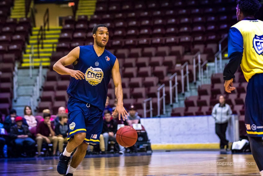 St. John’s Edge photo—A torn ACL means Jordan Jensen-Whyte’s first professional basketball season is finished after just nine games with the St. John’s Edge.