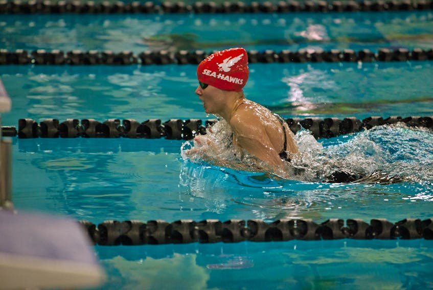 The Memorial Sea-Hawks’ Jasmine Foran won four gold medals — and seven in all — at the 2018 Atlantic University Sport swimming championships held in Saint John, N.B., over the weekend. — File/via Memorial Athletics