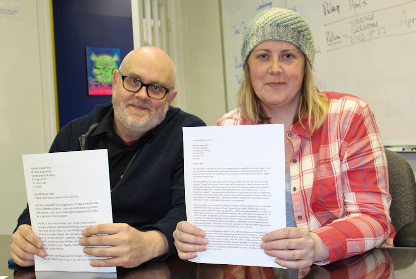 Playwright Robert Chafe (left) and Mindless Theatric director Courtney Brown (right) are spearheading a letter-writing campaign – asking people to write to the provincial government asking for an increase to arts funding.
