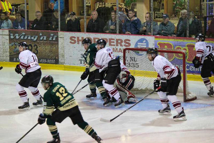 The Advertiser/Samantha Gardner — The Grand Falls-Windsor Cataracts showed their offensive strength in their first home games of the season as they scored eight goals on back-to-back days against a pair of ECSHL opponents, including the Southern Shore Breakers.