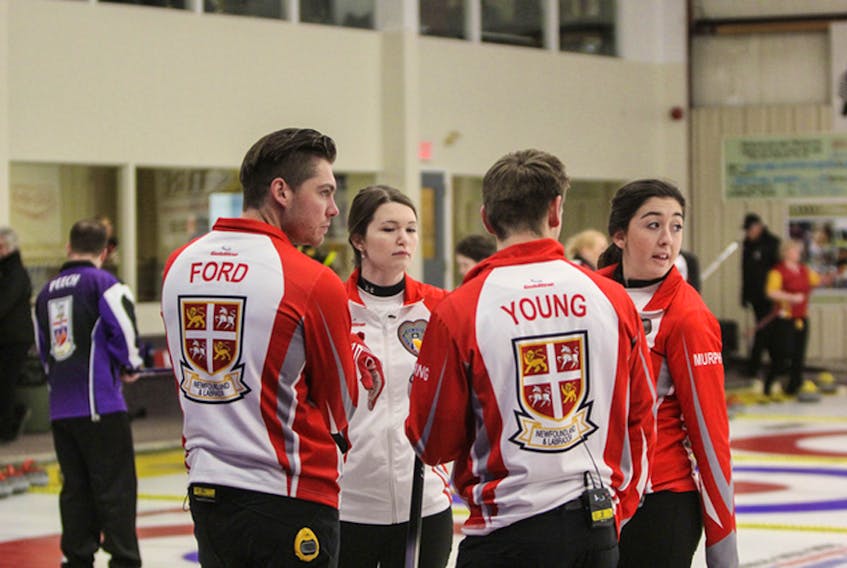 Curling Canada/J. Bergen — The St. John’s rink of (from left) Chris Ford, Brooke Godsland, Zach Young and Kate Murphy had an overall 7-5 record in Swan River, Man., finishing off with a victory in the bronze medal game.