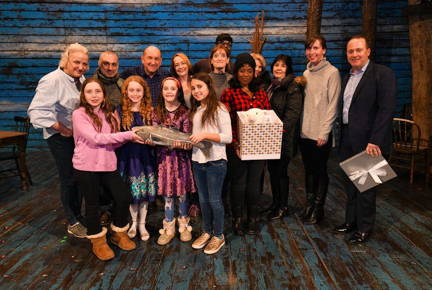 The Anne Hutchinson School in Eastchester, N.Y., made cards for families who lost loved ones on 9-11.  In addition, the children each donated $1 to the charity Broadway Cares. Pictured along with members of the “Come From Away” cast are school principal Annette Keane, student council moderators Bobbi Iacovelli and Felicia Maldari, Nick Katsoris and several of the Sweet Treat Girls (Siena Versaci, Julia Katsoris, Caitlin Savitt and Taylor Naclerio). They presented cards to the cast from their school and sent to families at the 9-11 Tribute Museum. The girls also presented a cheque for $1,103 from the money raised.  It was a way to say thanks to all the people of Gander for showing New Yorkers the true meaning of kindness and for inspiring the Loukoumi Make A Difference Foundation to embark on this project with “Come From Away.”