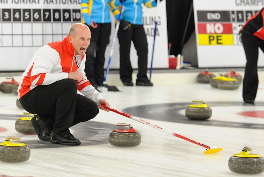 File photo/Curling Canada—Andrew Symonds of St. John’s skipped his rink to a 4-2 round robin record at the Travelers national club curling championship before defeating Ontario 7-6 in the first playoff round. However, successive losses to British Columbia and Alberta denied the Newfoundland and Labrador representatives a medal at the event.