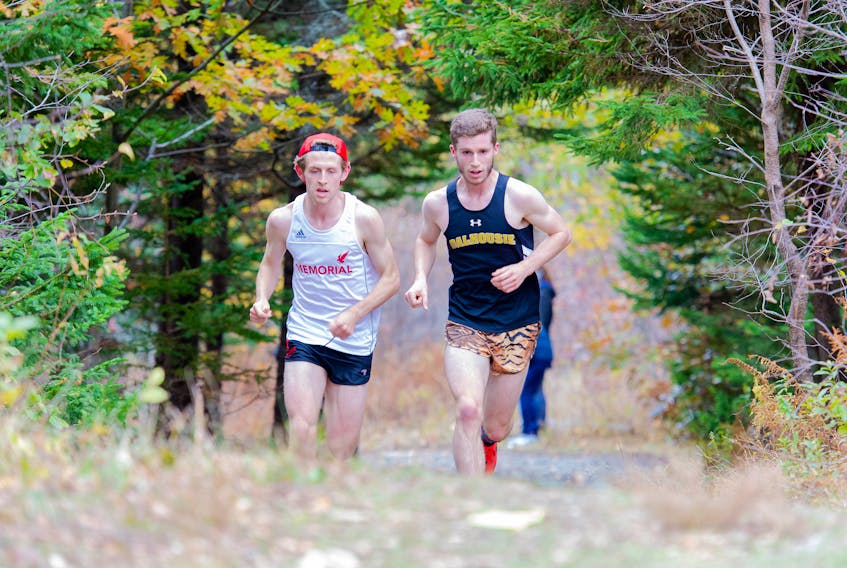 Levi Moulton (left) had the best result among Memorial University athletes competing in the AUS cross-country championships in Halifax.