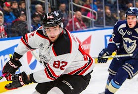Jesse Sutton (88), shown playing against the Sherbrooke Phoenix last season, had been a consistent performer and popular player with the QMJHL’s Quebec Remparts, but an overabundance of overage players on the Remparts’ roster, led to his being traded to the Chicoutimi Sagueneens over the weekend. — Quebec Remparts photo/Jonathan Roy