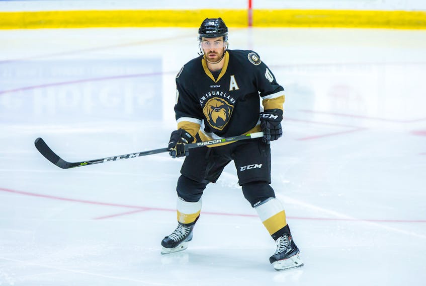 Zach O’Brien had three points Sunday as he officially became the Newfoundland Growlers first-ever single-season scoring leader, capping off a bevy of honours that have come his way in the last 10 days. He had earlier been named Growlers’ MVP, and top forward, an ECHL second-team all-star and the league’s most sportsmanlike player. — Newfoundland Growlers photo/Jeff Parsons