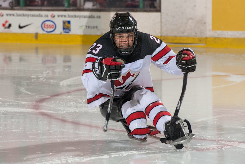 To date, Liam Hickey has played as a forward in international games for Canada’s men’s para hockey year. That will change this season as Hickey moves to defence after a request from his coach. — Hockey Canada file photo/Matthew Murnaghan