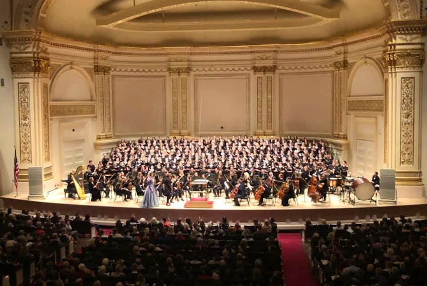 Members of the Les Ms. choir from St. John’s, under the direction of Valerie Long, and a host of other choirs and musicians took to the stage at Carnegie Hall on Sunday.