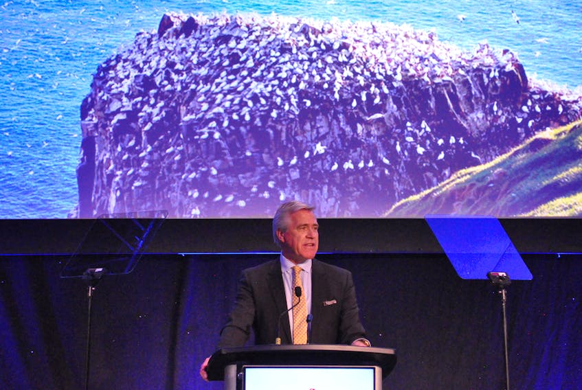 Premier Dwight Ball speaks to delegates during a luncheon address at Hospitality Newfoundland and Labrador’s 2018 conference and trade show on Wednesday. Ball revealed that tourism spending in the province reached $1.13 billion in 2016.