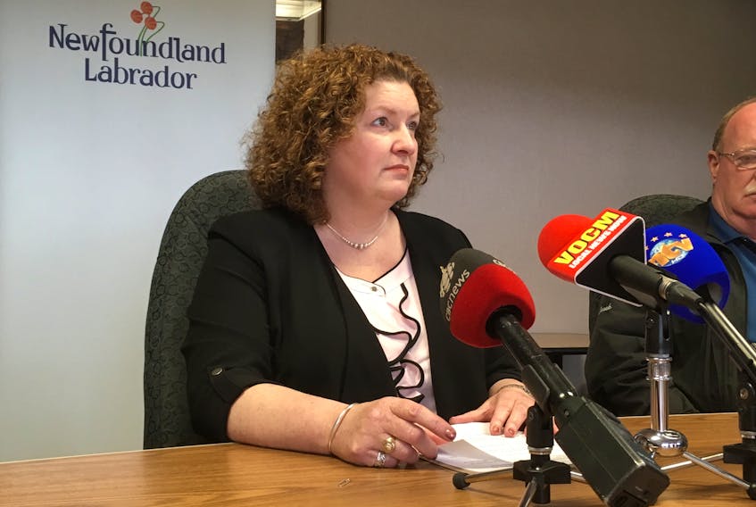 Service NL Minister Sherry Gambin-Walsh announces regulatory changes affecting the taxi industry, at the Motor Vehicle Registration division office in Mount Pearl. — Photo by Ashley Fitzpatrick/ The Telegram