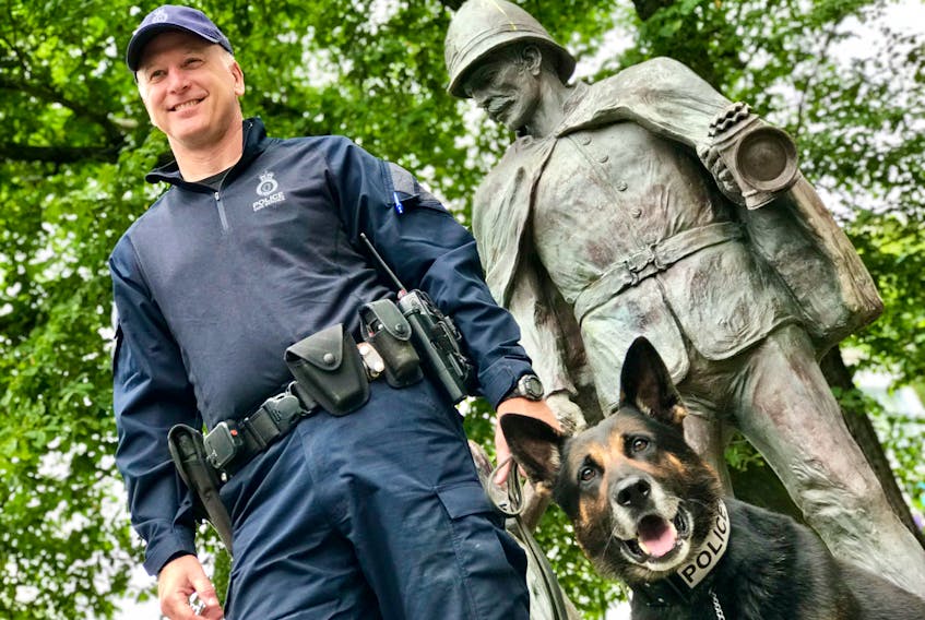 Police service dog Dyson, with his handler Sgt. Russ Moores, is retiring from the Royal Newfoundland Constabulary.